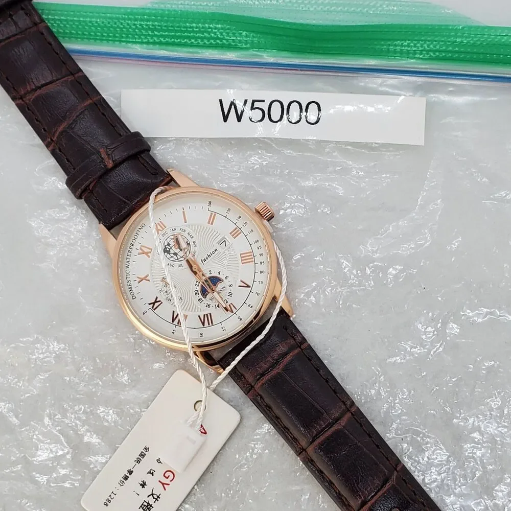Men's 40MM Watch Gray Dial Brown Leather‎ Bands Roman Numerals Date Indicator
